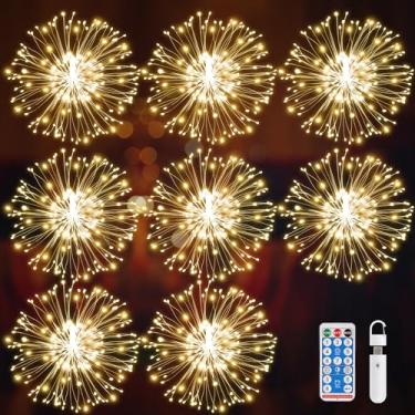Imagem de Luzes de fogos de artifício USB, fio de cobre, fogos de artifício, pacote com 8, luzes de esfera de LED para quiristmas, carregáveis de 8 modos, luzes de corda de estrelas, luzes de fadas com controle