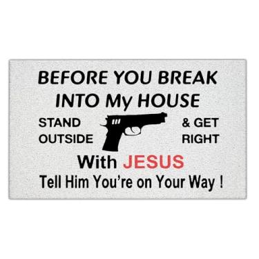 Imagem de Yhtrg Tapete de porta cristão engraçado, capacho religioso sarcástico para entrada interna e externa, tapetes engraçados de boas-vindas de Jesus para entrada da porta da frente, tapete de banho