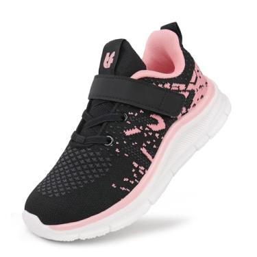 Imagem de Tobfis Tênis de caminhada respirável para meninos e meninas com alça de suporte de arco para corrida atlética tênis escolar melhor para pés chatos (bebês/crianças pequenas/grandes), Preto, rosa, 10