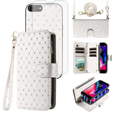 Imagem de Compatível com iPhone 7plus 8plus 7/8 Plus capa carteira com zíper protetor de tela celular alça transversal alça brilhante flip capa de telefone para celular i Phone7s 7s + 7+ 8s 8+ Phones8 7p 8p