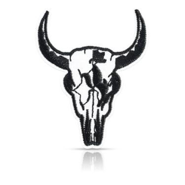 Imagem de Patch de caveira de touro ocidental, remendos de moral bordados em preto e branco, aplique de 8 cm estilo ocidental para jaquetas, coletes, bolsas, acessório punk gótico ocidental
