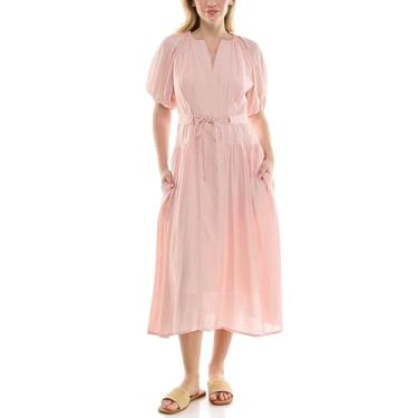 Imagem de Nicole Miller Vestido midi feminino de gola dividida selena enrugado com blusa e manga no cotovelo, Peek-a-boo, 38