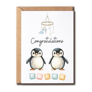 Imagem de ZoZi9xDesigns Novo cartão de bebê Penguins - cartão duplo - chá de bebê pinguim - parabéns - grávida - futura mamãe - pais a ser - fofo