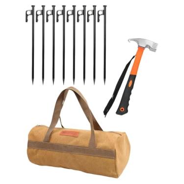Imagem de KiBcsLic Kit de estacas de aço carbono para barraca com ferramenta, acessório multifuncional, portátil, profissional para uso externo, bolsa de armazenamento, 30cm