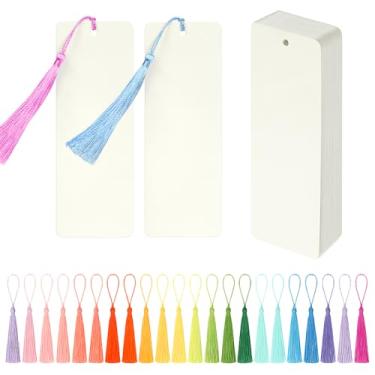 Imagem de Marcadores de livro em branco com borlas coloridas, conjunto de marcadores de papel de artesanato DIY para diários, presentes, material escolar e projetos de arte – 14 x 5 cm (branco marfim, 75)