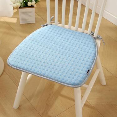 Imagem de Almofadas para cadeira de jantar Cool Ice Silk para o verão, almofada de assento com capa lavável e removível, almofadas antiderrapantes para cadeiras internas e externas, azul, 4 peças