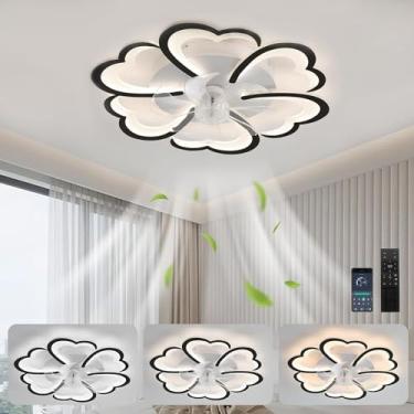 Imagem de Ventilador de teto com lustre, controle remoto, LED dimerizável, design de pás em formato de flor, 90 cm, reversível, 6 velocidades, com iluminação integrada, ideal para quarto, cozinha, sal