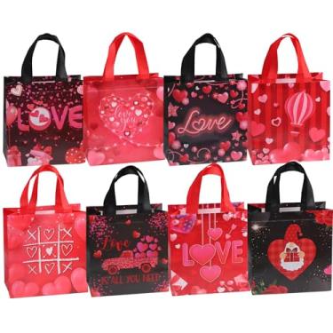 Imagem de Corbekel 32 sacos de presente de dia dos namorados a granel, sacolas reutilizáveis de dia dos namorados com alça em 8 estilos, bolsa de presente de coração não tecido para dia dos namorados