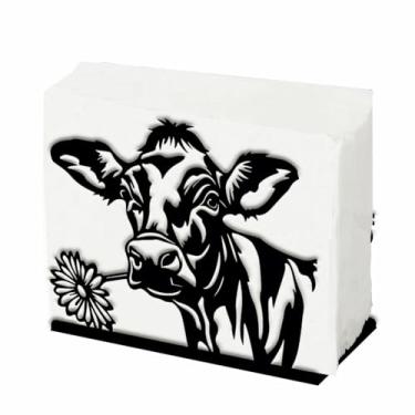 Imagem de SUPERDANT Porta-guardanapos de vaca engraçado para mesa vaca e flores dispensador de metal servette casa de fazenda organizador de guardanapos de coquetel preto ferro lenço de papel toalha suporte