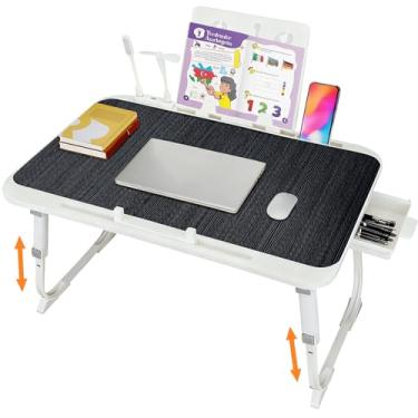 Imagem de Mesa de cama para laptop, mesa de colo de altura ajustável, mesa para laptop com porta de carregamento USB, suporte de cartão e livro, mesa de bandeja de cama portátil para sofá, cadeira, comer no