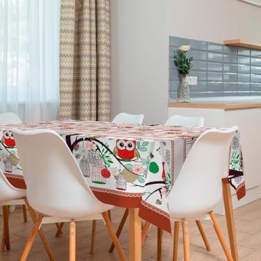 Imagem de Toalha de Mesa Plástica Térmica Impermeável para 4 6 e 8 Lugares Toalha Retangular Antiderramamento para Cozinha e Sala (CORUJINHA,4 Lugares)