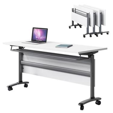 Imagem de SPXMQSS Mesa de conferência dobrável, mesa de treinamento móvel dobrável portátil com rodas para escritório, salas de conferência, salas de treinamento 120 x 50 x 75 cm