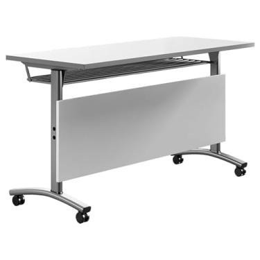 Imagem de SPXMQSS Mesa de sala de conferências, mesa de computador dobrável com design flip-top, mesas de reunião dobráveis com rodas, mesa de treinamento móvel para escritório, sala de reuniões, 140 x 60 x 75