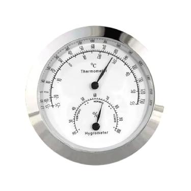Imagem de Kuntesetty Termômetro-higrômetro Analógico de 1,69 Polegadas com Mostrador Redondo para Porões, Prata, Tamanho real