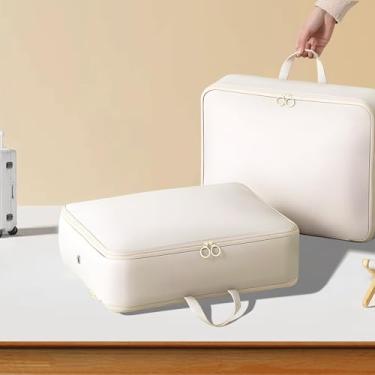 Imagem de Bolsa de roupas de viagem bege à prova d'água, organizador de roupas com alça e alça de ombro para ternos, vestidos, sem rugas, armazenamento portátil para pendurar 40 x 30 x 6 cm