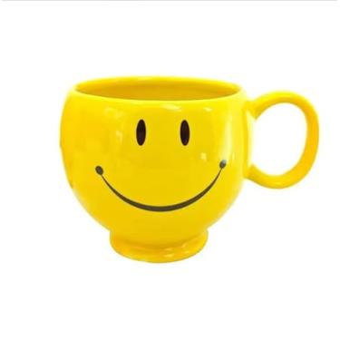 Imagem de IHOMEWARES Caneca de café Happy Face, copo de cerâmica amarelo brilhante com design sorridente, utensílios de bebida alegres para casa e escritório