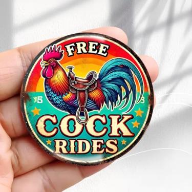 Imagem de Ímã de geladeira vintage design de passeios de galo - adesivo redondo de acrílico para geladeira de 5,8 cm, presente de decoração retrô, tamanho perfeito para geladeira, armário ou qualquer superfície