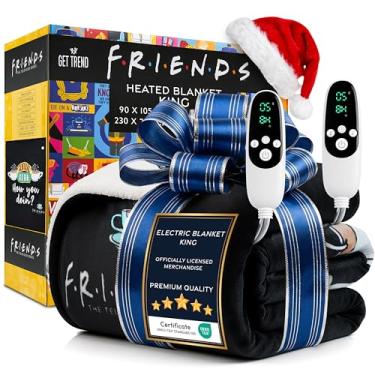 Imagem de Get Trend Cobertor elétrico FRIENDS 230 x 265 cm, cobertor aquecido de lã sherpa macio e luxuoso, 9 configurações de calor e temporizador de desligamento automático de 12 horas (Black Friends, King US