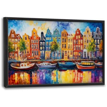 Imagem de Arte de parede grande de Amsterdã, fotos de paisagem urbana extra holandesa, decoração de parede, pintura de impressão em tela de paisagem grande, arte emoldurada para sala de estar, quarto