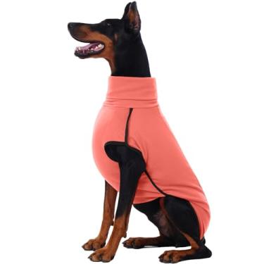 Imagem de ROZKITCH Casaco de inverno para cães, pulôver macio, para animais de estimação, à prova de vento, quente, frio, colete, macacão, roupa para pequeno, médio, grande, gigante, caminhada, viagem, laranja