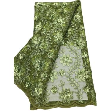 Imagem de Gdsshuhung Tecido de renda africana 5 metros, bordado de lantejoulas 3D em tule com crochê, tecido elegante com glitter para vestidos de noiva, vestidos de festa e projetos de costura de trajes
