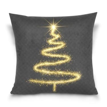 Imagem de Wassud Capa de almofada decorativa de árvore de Natal Gold Line 40,6 x 40,6 cm para sofá, casa, casa de fazenda, decoração de quarto