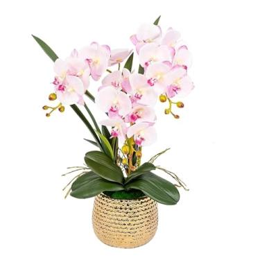 Imagem de LMJYU Flor artificial com vaso de cerâmica orquídeas falsas 54 cm Phalaenopsis flores artificiais PU falso floral casa orquídea artificial