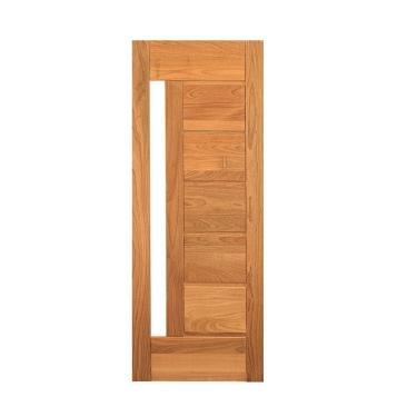 Imagem de Porta de Madeira Maciça Tauari 210x90x3,3 Réguas Horizontais Vidro Lateral Jomadi Natural