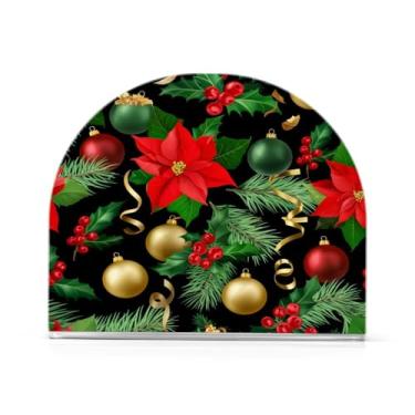 Imagem de Qilmy Porta-guardanapos de acrílico com bola de Natal lindamente colorida, porta-guardanapos para mesas cozinha restaurante decoração de casa, suporte decorativo moderno para guardanapos de coquetel