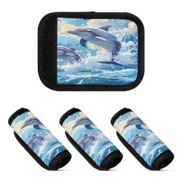 Imagem de Qilmy Happy Jumping Golfinho Bagagem Handle Wrap Pacote 2 Identificadores de Bagagem Tag Comfort Handle Grips Capa para Carrinho de Viagem Bolsa Mala Avião Acessórios de Viagem 1457