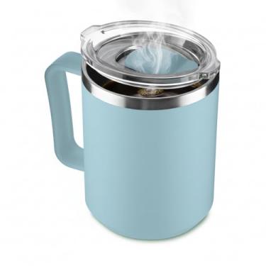 Imagem de Caneca Térmica Café 450ml Aço Inox 304 Parede Dupla + Tampa Vedada Leve, Resistente e Ergonômica Conserva Bebidas Quentes e Frias Para Trabalho, Escritório e Dia a Dia (Azul)