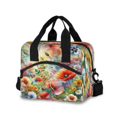Imagem de Burbuja Lancheira com isolamento de flores em aquarela para mulheres e homens, lancheira portátil com alça de ombro removível, lancheira para viagem, piquenique, escritório, trabalho