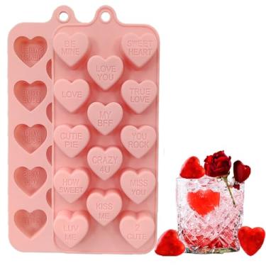 Imagem de Copzievkae Pacote com 2 moldes de coração para conversa, moldes de silicone em forma de coração com 14 furos para chocolate, doces, corações, cubos de gelo, molde de coração para dia dos namorados