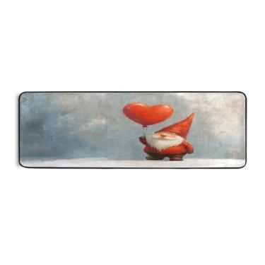 Imagem de Burbuja Valentine Gnomo Heart Balloon Runner tapete 61 x 183 cm, tapete lavável antiderrapante com suporte de borracha, tapete para sala de estar, corredor, decoração de casa