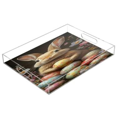 Imagem de STAYTOP Bandeja de acrílico para servir ovos de Páscoa e coelho, 15,7 x 11,20 cm, bandejas decorativas à prova de derramamento, organizador de bancada para café da manhã, chá, comida, maquiagem