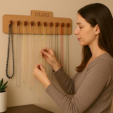 Imagem de Cabide Expositor para Colares MDF 24 Ganchos 40x10cm Organizador Bijuterias Parede Guarda Roupas Lojas Jóias