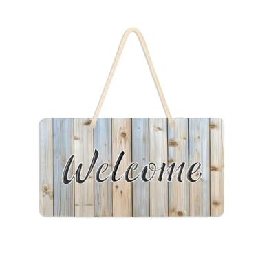 Imagem de Burbuja Placa de boas-vindas de madeira cor menta para porta da frente, placa de boas-vindas de PVC para pendurar na parede varanda casa de fazenda, decoração de feriados, 15 x 28 cm