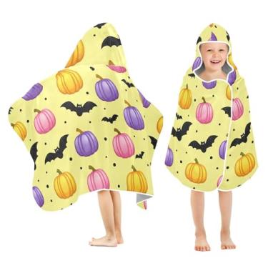 Imagem de Burbuja Toalha de banho com capuz de abóboras coloridas para crianças, toalha de praia de pelúcia macia absorvente para meninas e meninos 3-10 anos, 61 x 127 cm