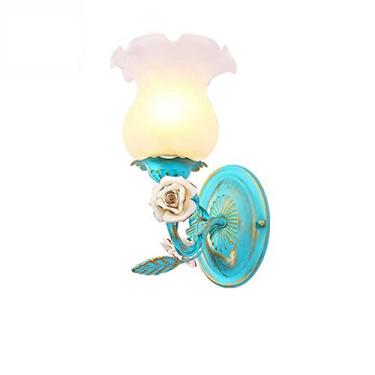 Imagem de Arandelas de parede rústicas estilo pastoral mediterrâneo com cúpula de vidro floral, luminárias de cabeceira em formato de rosa para quarto, sala de estar, corredor e varanda, 1 braço.