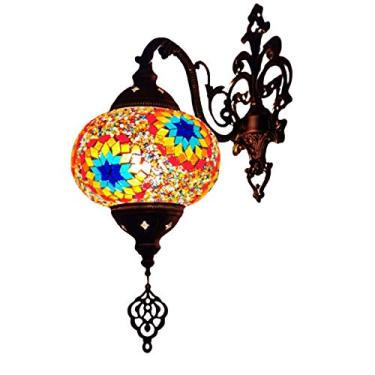 Imagem de Luminária de parede em mosaico marroquino, arandela turca, luminária de parede boêmia artesanal em vidro para cabeceira, ideal para sala de estar, quarto, corredor, varanda, café ou bar.