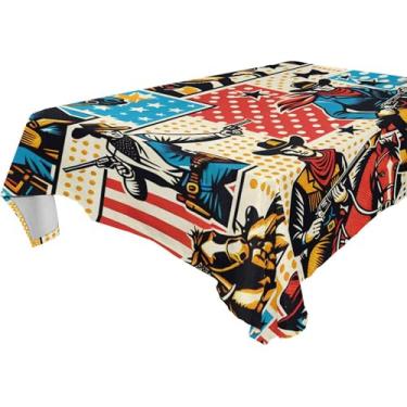 Imagem de Burbuja Toalha de mesa Cowboys, toalha de mesa quadrada anti-rugas grossa para decoração de jantar, cozinha, festa, 137 x 137 cm