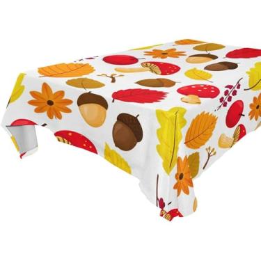 Imagem de Burbuja Toalha de mesa de folhas de outono, toalha de mesa quadrada anti-rugas grossa para decoração de jantar, cozinha, festa, 137 x 137 cm