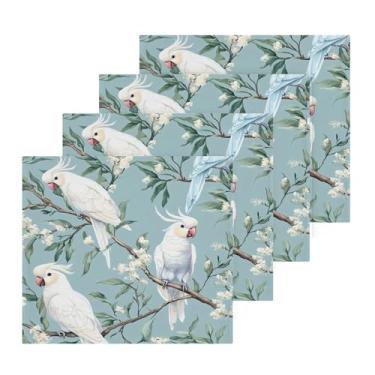 Imagem de Burbuja Pacote com 4 toalhas de banho de cacatuas brancas, algodão premium máxima suavidade e absorção para toalhas de mão e rosto, 30,5 x 30,5 cm
