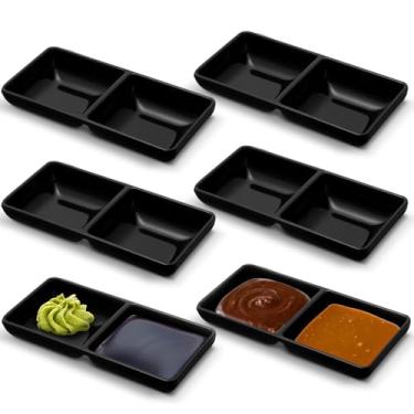 Imagem de Ntwoiee 6 tigelas duplas para molho de soja, dois compartimentos, bandejas de festa, pratos de fondue divididos para restaurante, cozinha, sushi, soja