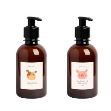 Imagem de Kit Frasco Âmbar Banho Baby 200ml Plástico Shampoo Sabonete Líquido Nicho Resistente (Animal)