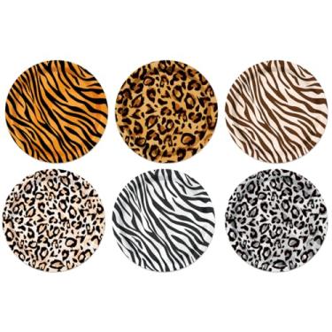 Imagem de 48 peças de pratos de papel com estampa de animais – Pratos de sobremesa descartáveis com tema safári de 17 cm com desenhos de leopardo, tigre e zebra para festas de aniversário na selva, chás de bebê