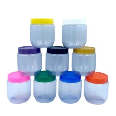 Imagem de Kit 20 Potes Plástico 250g PVC Transparente com Tampas Coloridas,(Branca) 70mm Diâmetro x 78mm Altura, Armazenamento de Alimentos