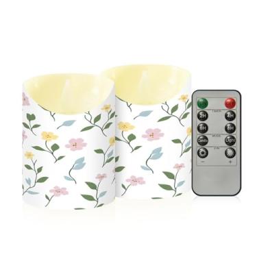Imagem de Wassud Pacote com 2 velas floridas sem chama com controle remoto, velas realistas cintilantes com temporizador, velas decorativas para Natal, casamento, festa, decoração de casa pequena