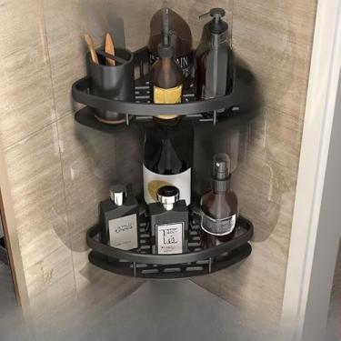 Imagem de Prateleira para banheiro sem furos — Rack de armazenamento para banheiro, fixado com adesivo de alta resistência, à prova d'água e à prova de ferrugem. (kit 2 canto)