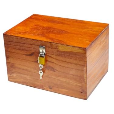 Imagem de Baú Caixa Organizador Caixa para Presente Bau Com Cadeado Kraft Madeira (Madeira Mogno)